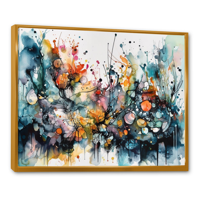 «Boho Dance II» captivant - art mural abstrait pour le salon, H 30 po x l 40 po, Reproduction avec cadre flottant, Gold