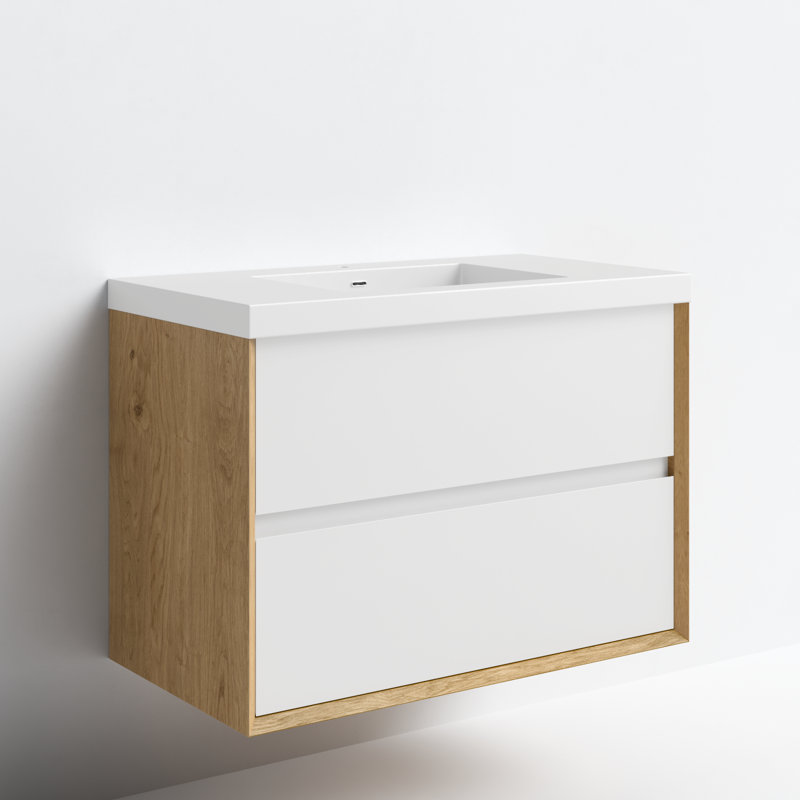 Attallah 35.4'' Single Bathroom Vanity with Acrylic Top, Smoke Oak