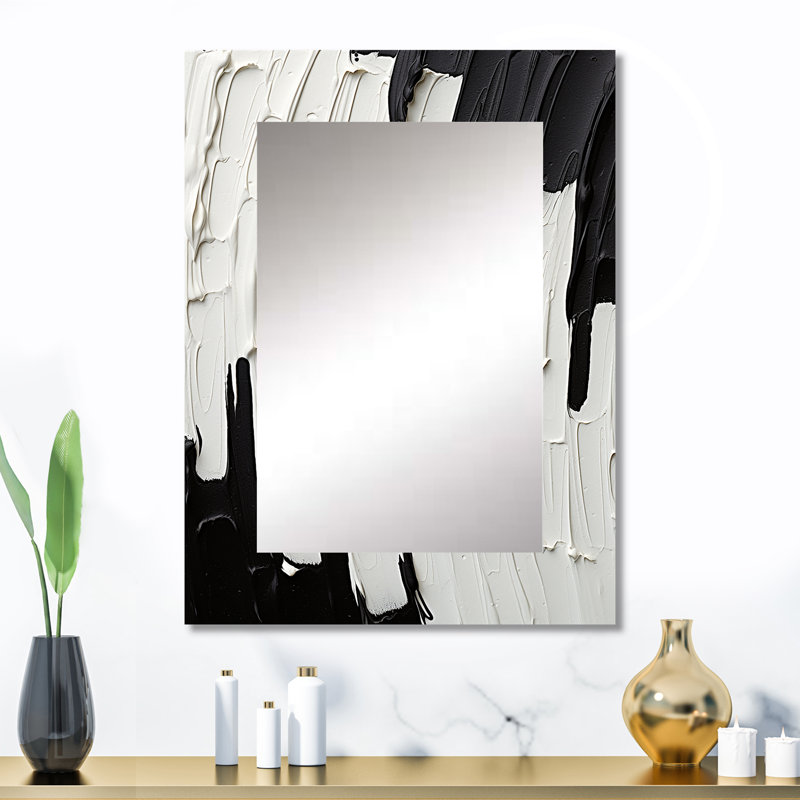 Momentary Spirit Black And White Abstract I - Abstract Painting Decorative Wall Mirror, Black Large Mirror, Printed Metal Art