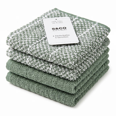 S&CO 5-Pack Navy Blue Bar Mop Dishcloths, 100% Cotton, 12x12 inch, Super Absorbent Woven Kitchen Towels for Cleaning and Washing Dishes