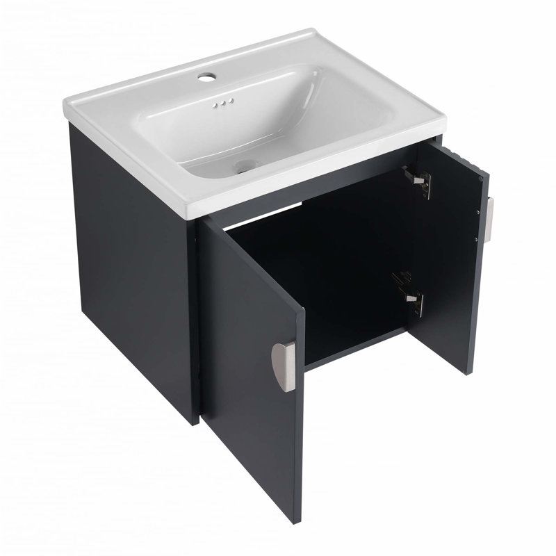 Petit meuble-lavabo avec lavabo, Noir, 24"