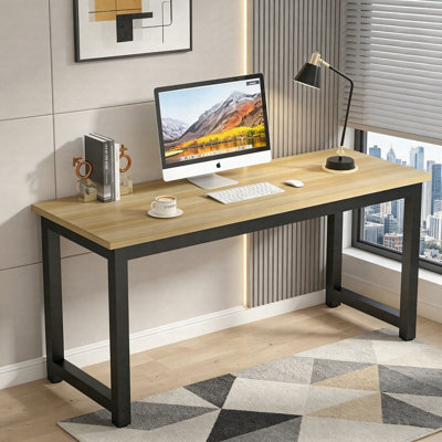 63" Modern Computer Desk, Heavy Duty Office Desk Study Writing Table With Steel Frame