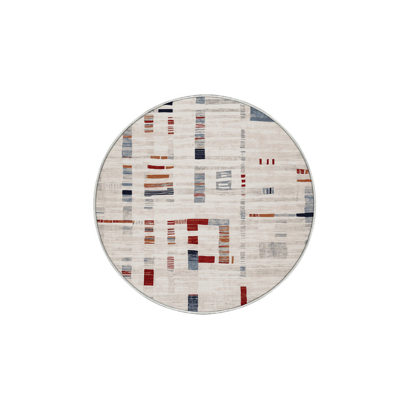 Tapis beige soyeux et moelleux, Rond 5 pi