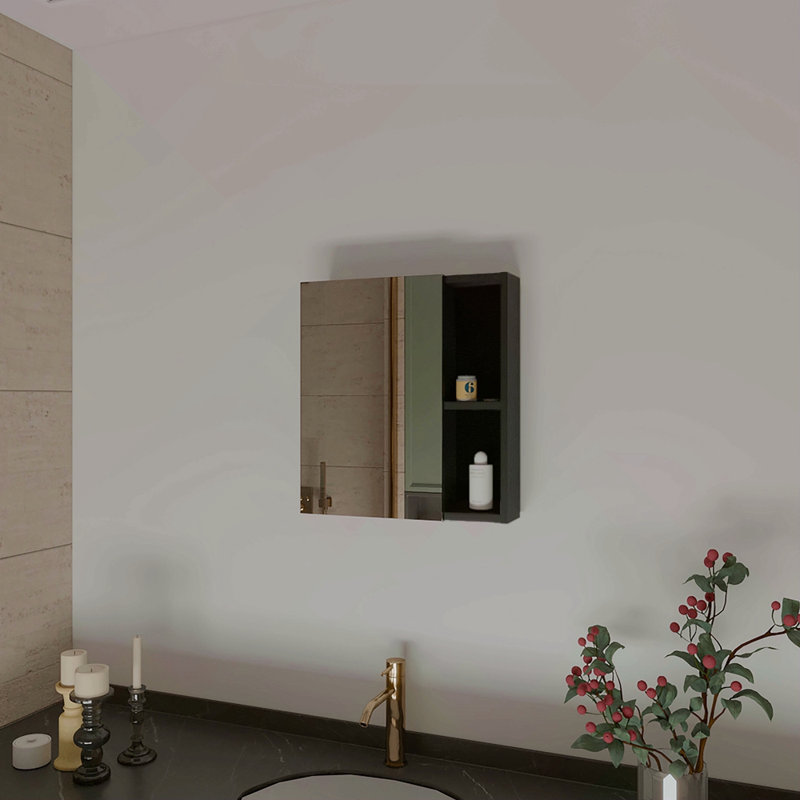 1-Shelf Rectangle Medicine Cabinet With Mirror, Black