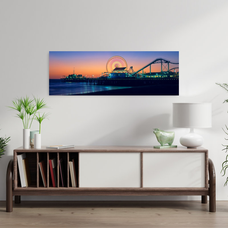 Ferris wheel on the pier Santa Monica Pier Santa Monica Los Angeles County California USA 1 Piece Wrapped Canvas Panoramic Wall Art