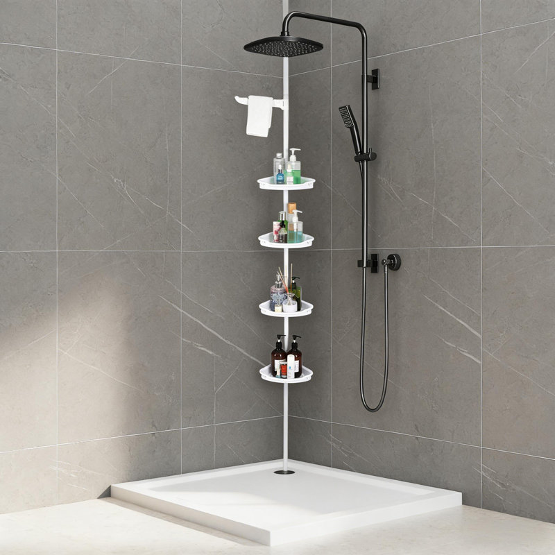Rangement de coin de salle de bain avec tablettes réglables à 4 niveaux, Blanc