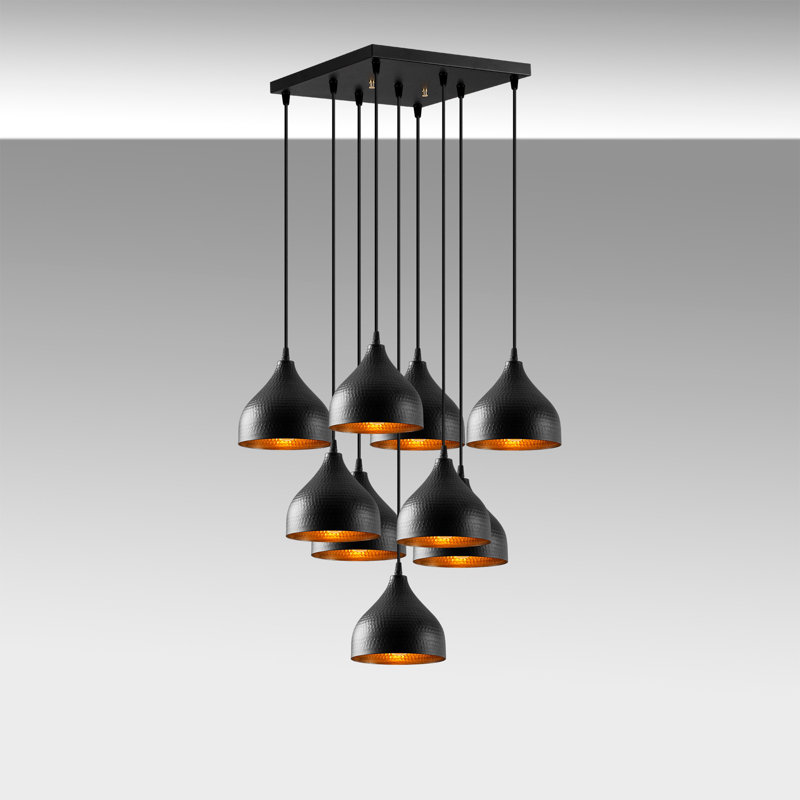 Mullein 9 - Light Black Cluster Pendant, Black