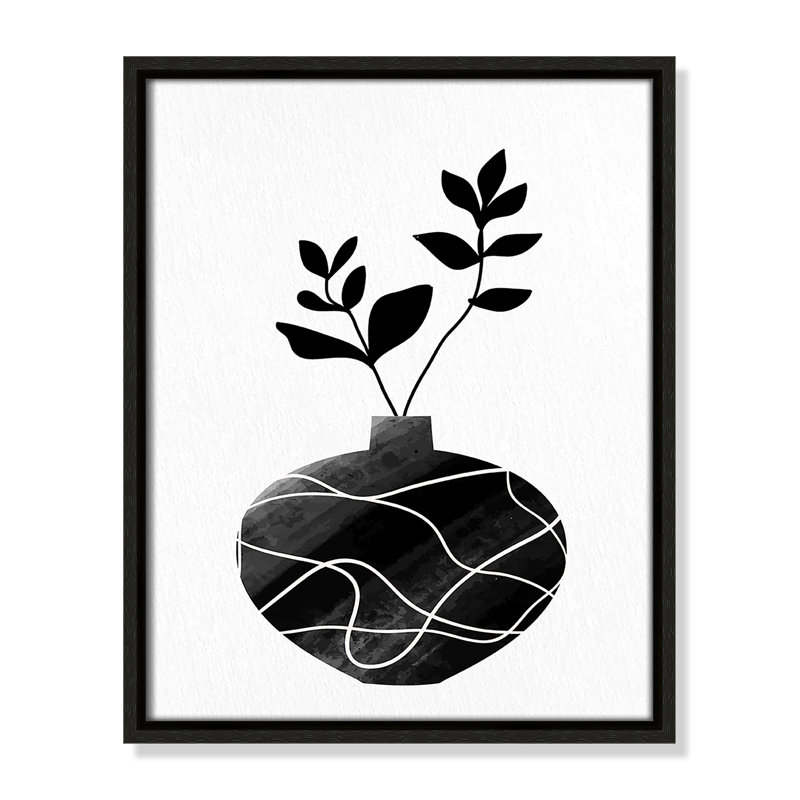 «Black Vase I Print» par Kimberly Allen, Toile encadrée flottante espresso, Pas de tapis, H 15,5 po x l 12,5 po x P 2 po