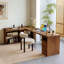 Bureau en bois massif en forme de L brun noyer avec 3 tiroirs-1059240465-1059240479