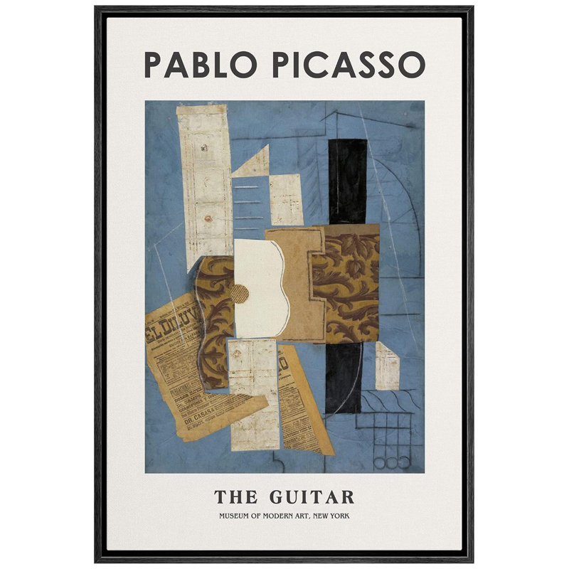 Reproduction d'art classique, "La guitare", reproduction sur toile par Pablo Picasso, H 36 po x l 24 po x P 1,5 po, Noir