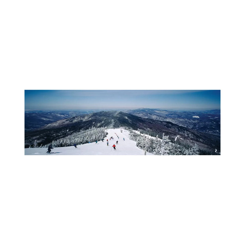 Aerial View Of A Group Of People Skiing Downhill, Sugarbush Resort, Vermont, USA by Panoramic Images - Wrapped Canvas Print