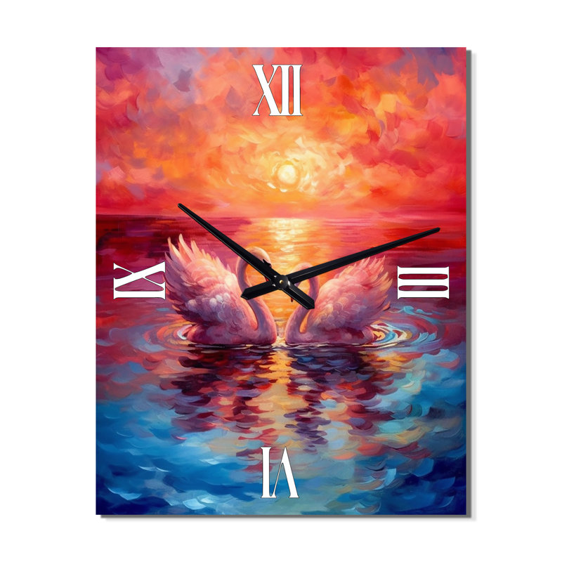 Horloge murale Swans In Love Reflection At Majestic Sunset, Très grand