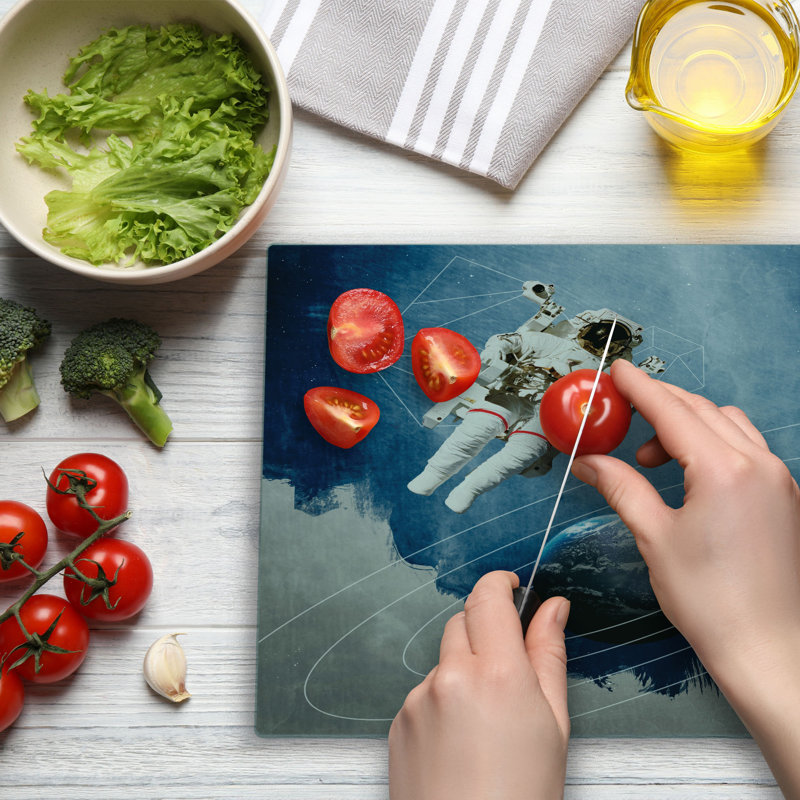 Ambesonne Nebula Cutting Board Large Size Astronaut Planets Space Multicolor