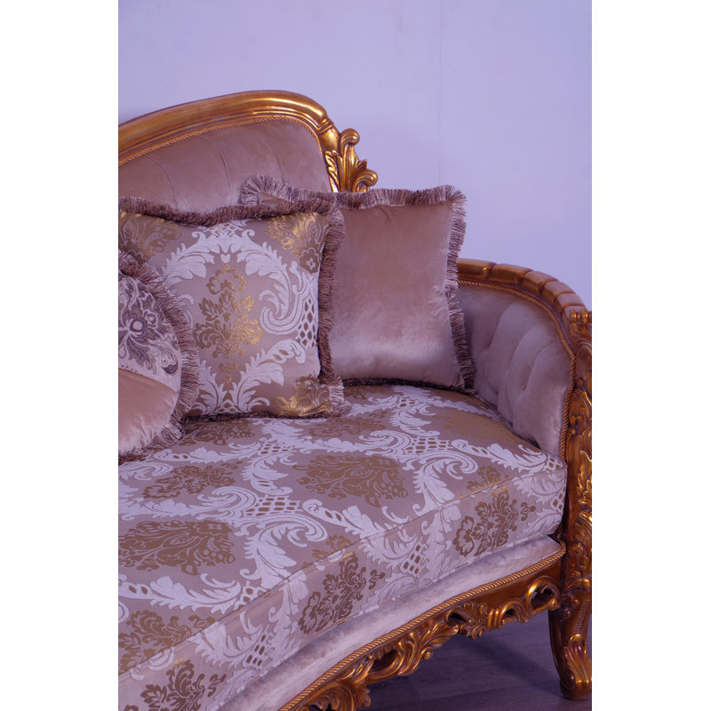 3 Piece Modigliani Sofa Red Gold Fabric, Gold/Beige/Light Brown