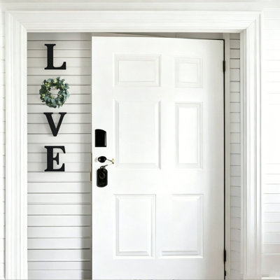 Couronne de verdure artificielle avec 6 pièces de bois noir, lettres d'AMOUR, décoration murale rustique en bois d'eucalyptus, cadeau de mariage de la Saint-Valentin