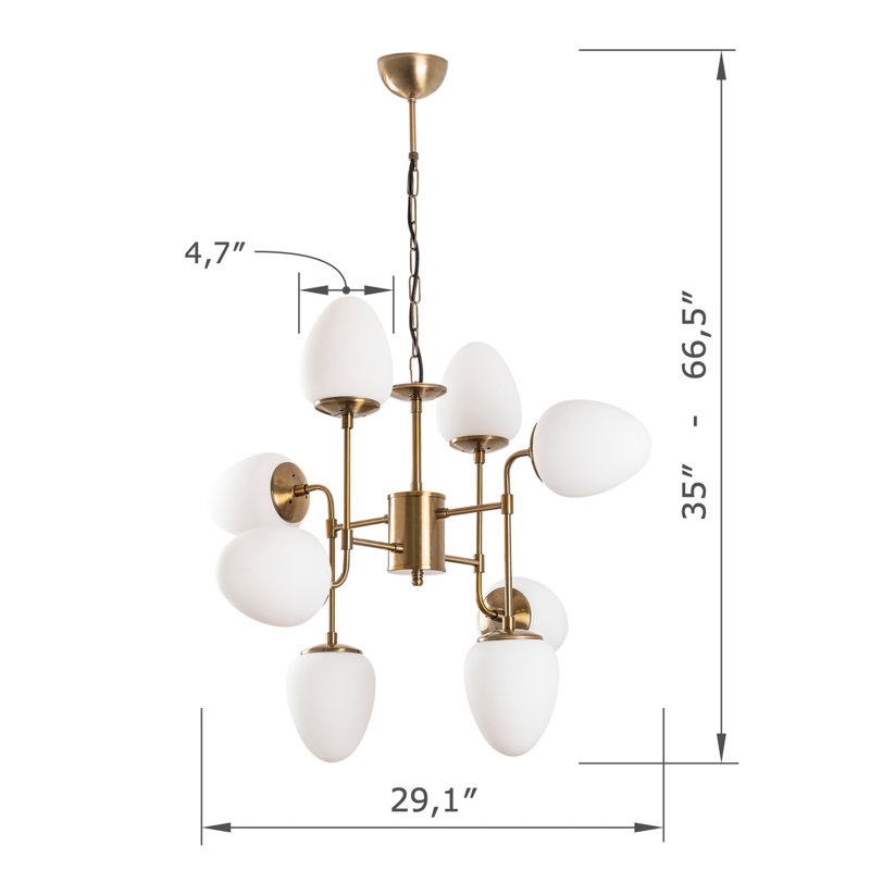 Lustre globe en métal 8 lumières avec capuchon en verre