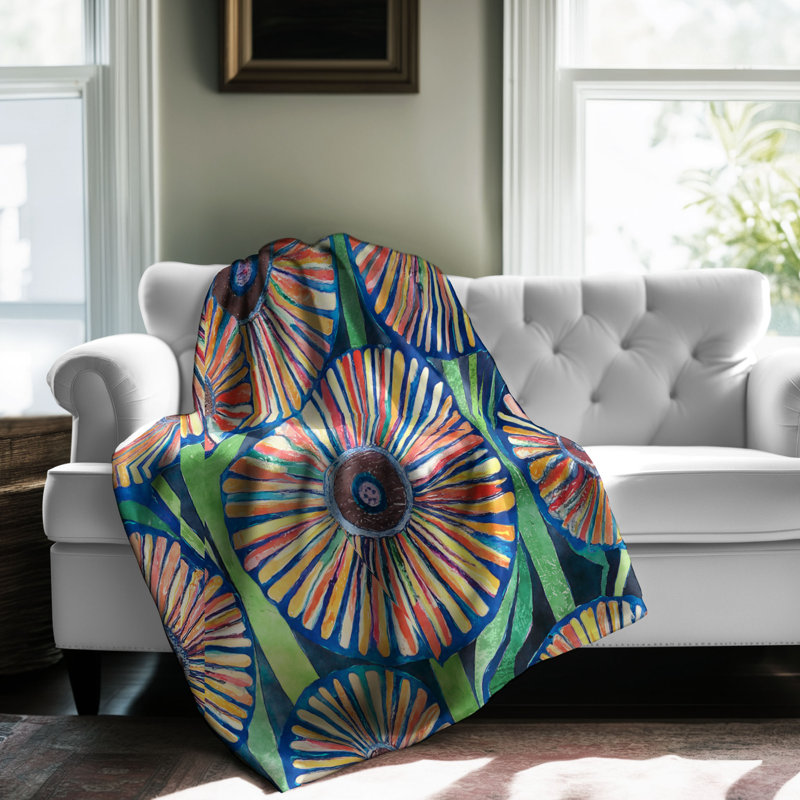 Funky Dandelion Fiesta Throw Blanket, 60" W x 80" L