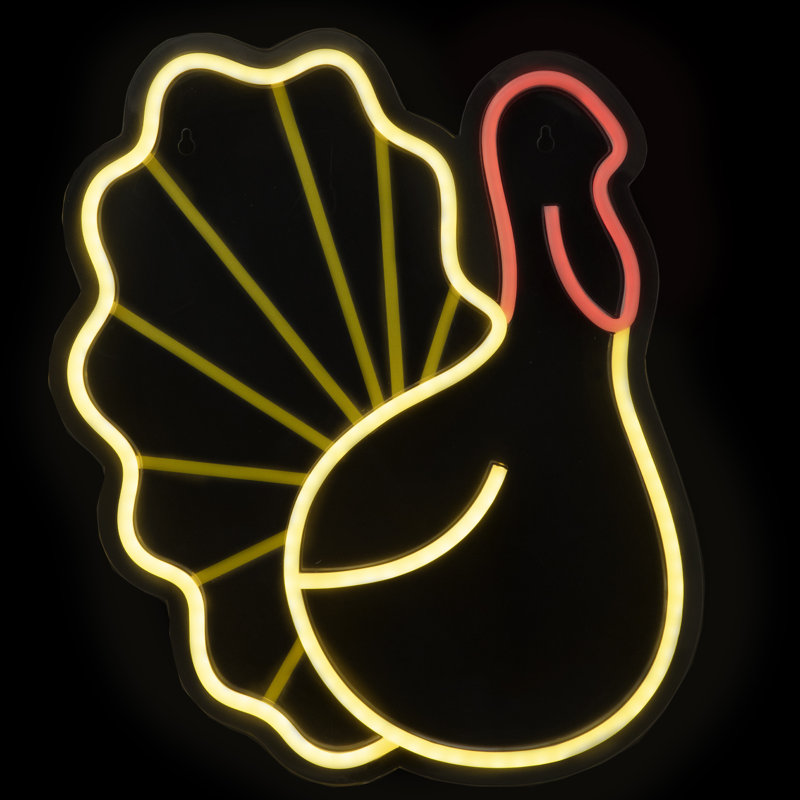 15" Yellow and Red LED Lighted Neon Style Turkey Silhouette