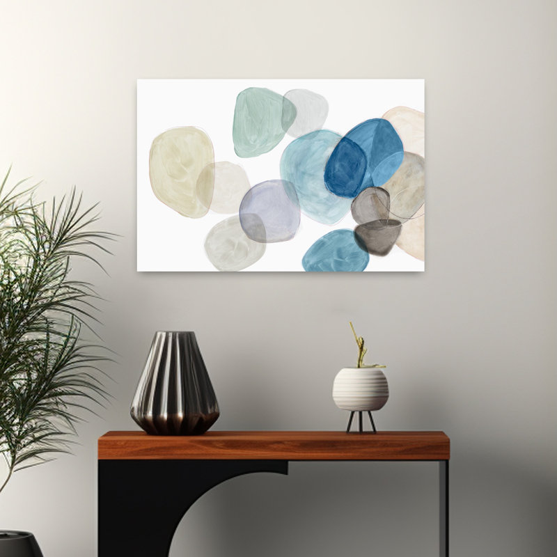 Blue Bubbles Merge II, art délicat abstrait contemporain, H 16 po x l 24 po