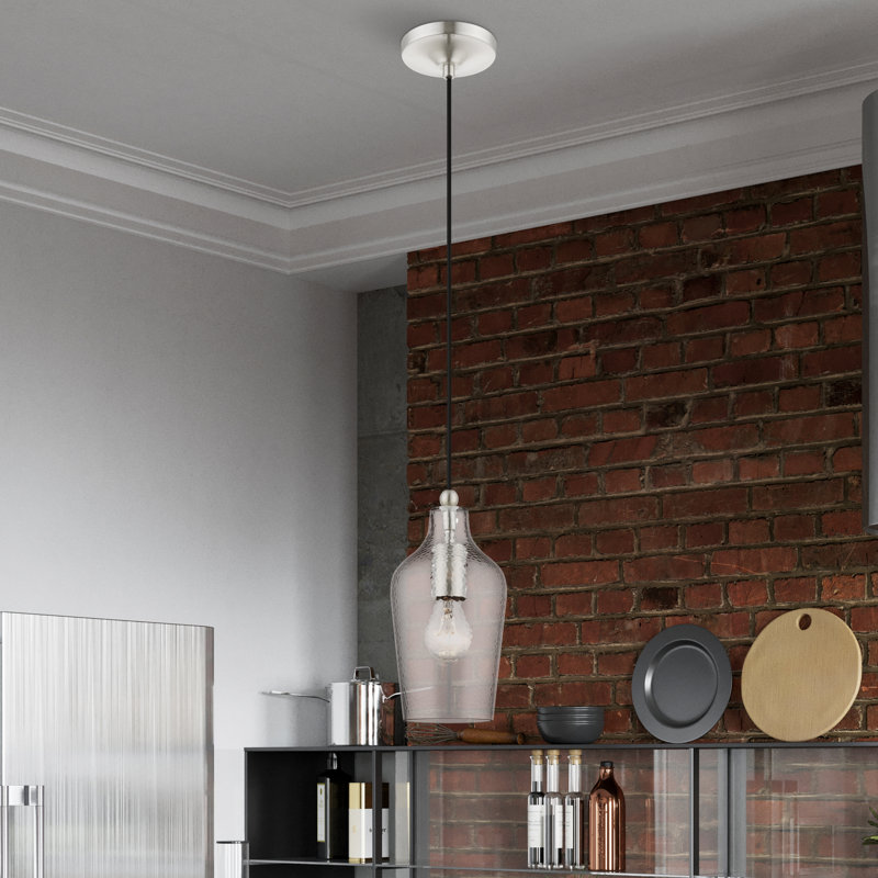 Luminaire suspendu en forme de pot à 1 lumière Alby, Nickel brossé