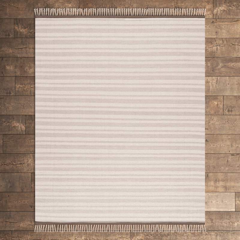 Tapis beige / brun en coton à rayures Articombe, Rectangle de 7 pi 6 po x 9 pi 6 po