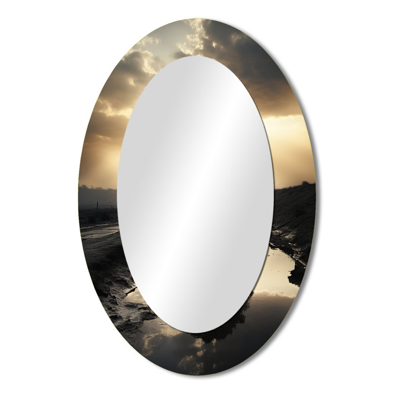 Natures Relaxing Tree Monochrome Photo - Large Oval Wall Mirror On Metal, 36" x 24"