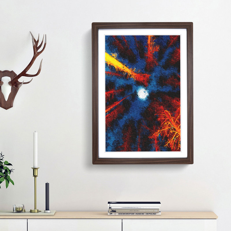 Moon Through the Trees Abstract Art - Picture Frame Painting Print, Walnut Framed, 36cm H x 27cm W x 2cm D