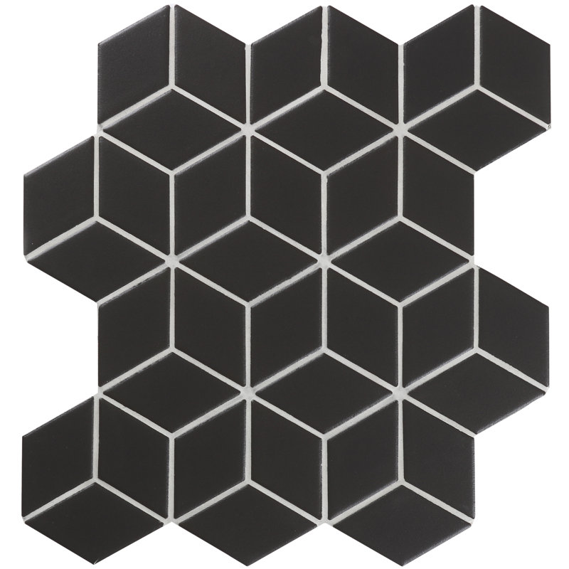 Perfection 1.75" X 3.13" Rhombus Porcelain Mosaic, Black