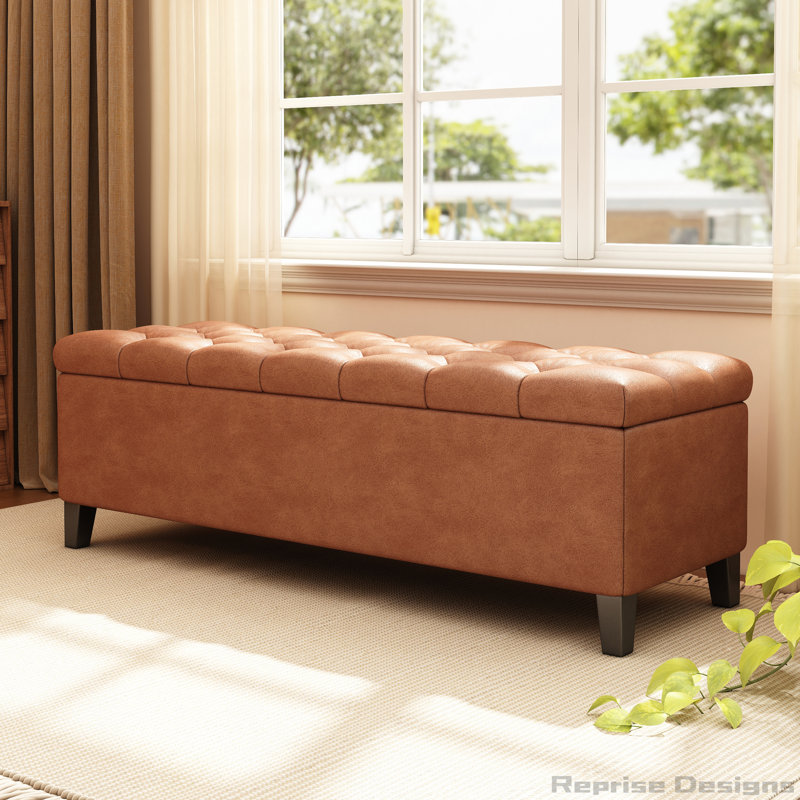 Upholstered Button Tufted Storage Bench