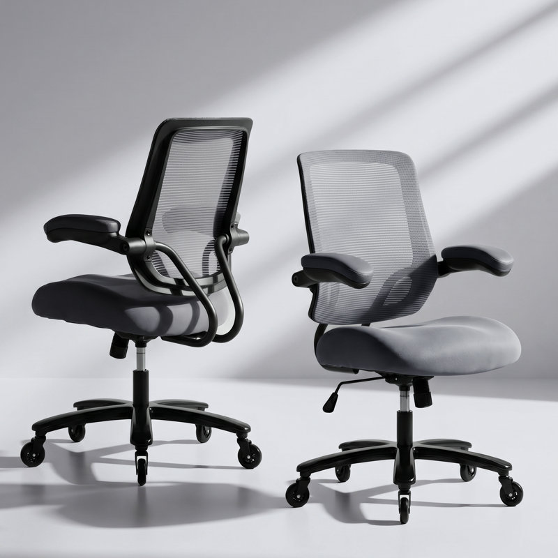 Heavy-Duty Ergonomic Office Chair with Lumbar Support & Flip-Up Arms, Gray, Without Headrest