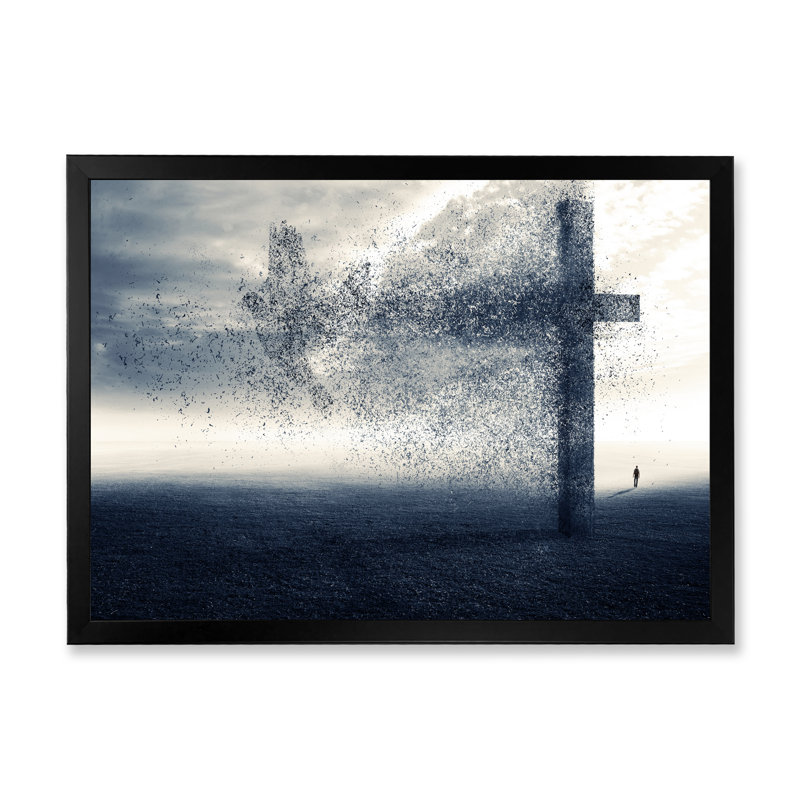 Christian Grassy Field II - Décoration murale traditionnelle sur toile, Cadre photo noir, H 16 po x l 32 po x P 1 po