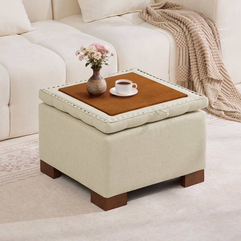 Repose-pieds de rangement carré capitonné de 23,2 po de largeur, 16.9" H x 23.2" W x 23.2" D, Kaki