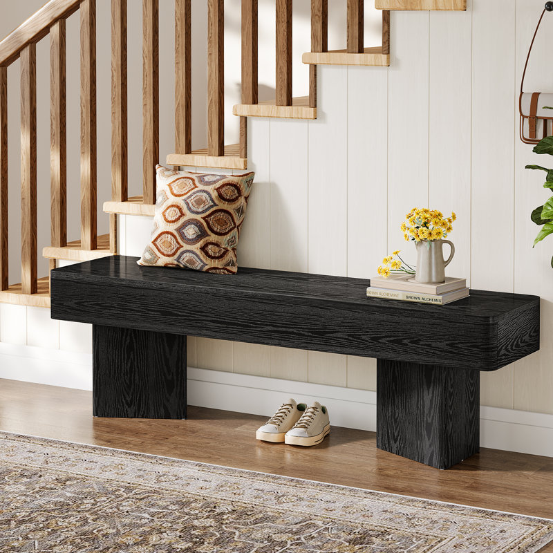 Banc d'entrée 47,24 "noir avec base stable, banc d'intérieur en bois