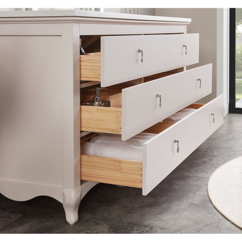 60" Solid Wood Sink Vanity  With 1' Artificial Stone Top, Dreamy White