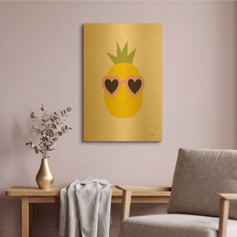 «Sunny Pineapple» par Ann Kelle, art mural en métal doré, 16 po x 24 po, 16 po x 24 po