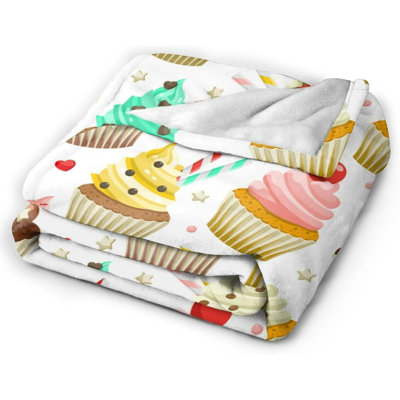 Yummy Colored Cupcakes Blanket Cute Cupcake Pattern Throw Blanket Sweet Dessert Gifts Flannel Soft Warm Cozy Fuzzy 60"x80" Throw Blanket for for Girls, Women, Men and Boys