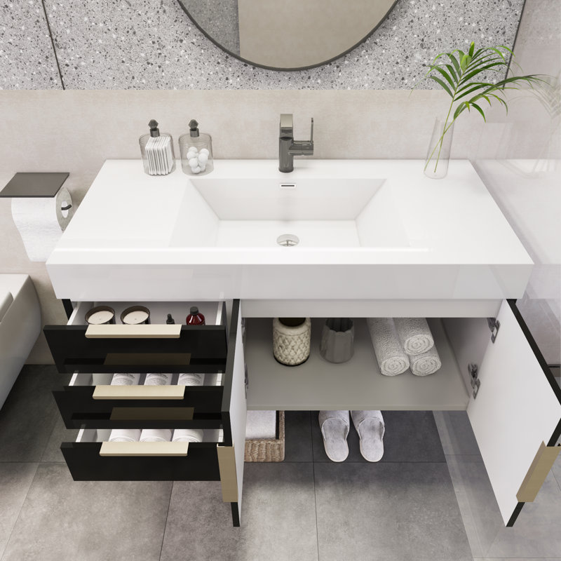 Funston 41.9'' Single Bathroom Vanity with Acrylic Top, High Gloss Black