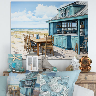 Oceanfront beach restaurant panorama - Coastal Windows Framed Art
