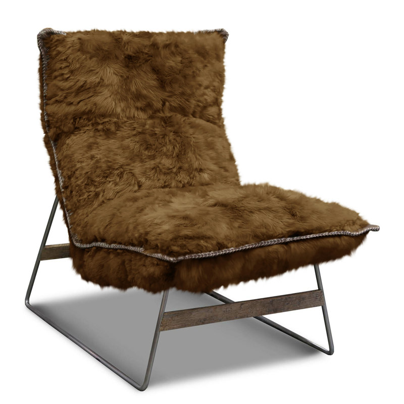 Snoopy Upholstered Accent Chair, Suri Mink, Satin Brass, 38" H x 29" W x 40" D
