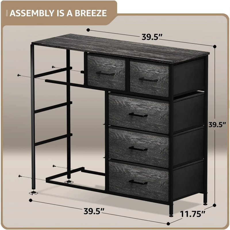 Sorbus 9 Drawers Dresser with Steel Frame and Wood Top in Rustic, Black