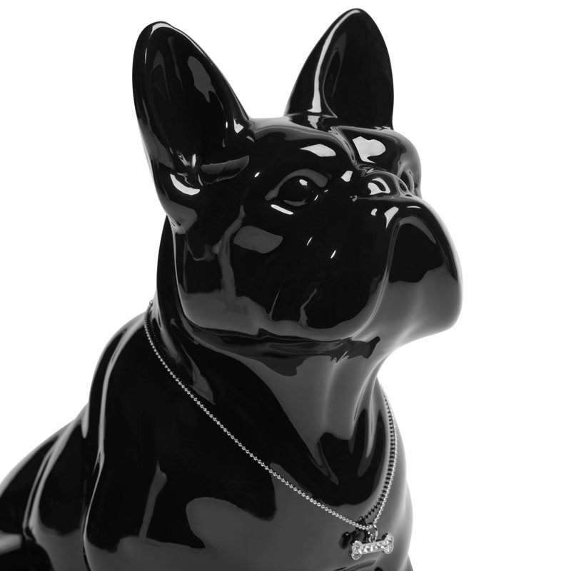 Winston 12" Gloss Ceramic Black French Bulldog Sculpture, Black