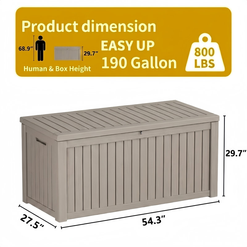 Decksplore 190 Gallons Water Resistant Resin Lockable Deck Box, Gray