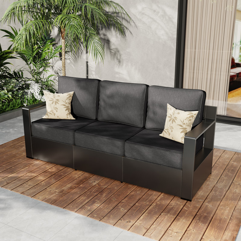 Three-person Patio Sofa with Cushions, Gray
