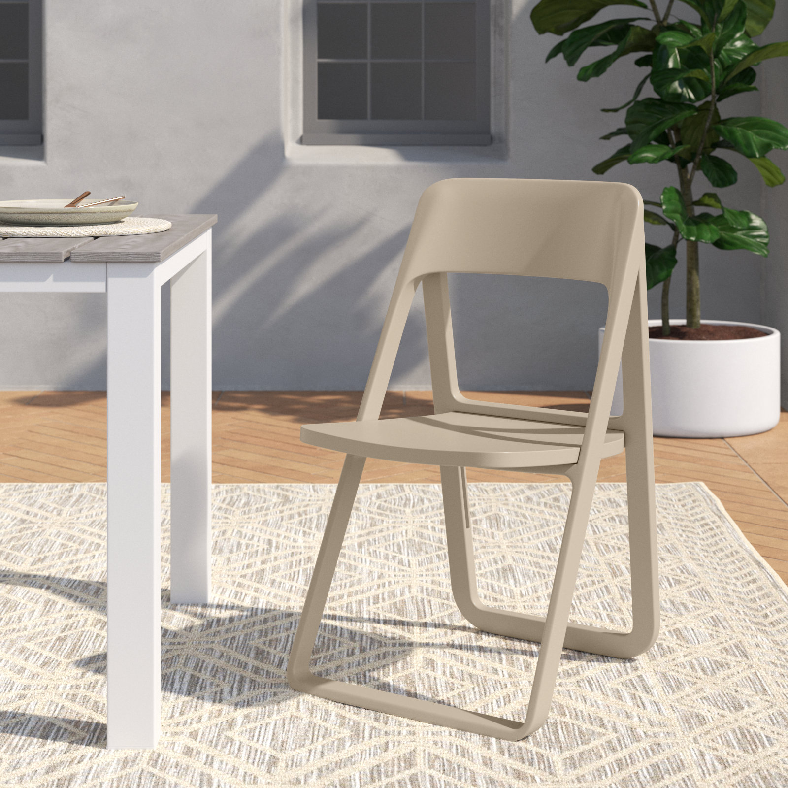 Armo Foldable Patio Side Chair, Taupe