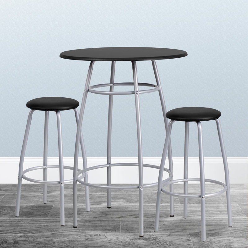 Danit 3 - Piece Bar Height Table Set with Backless Vinyl Upholstered Padded Stools
