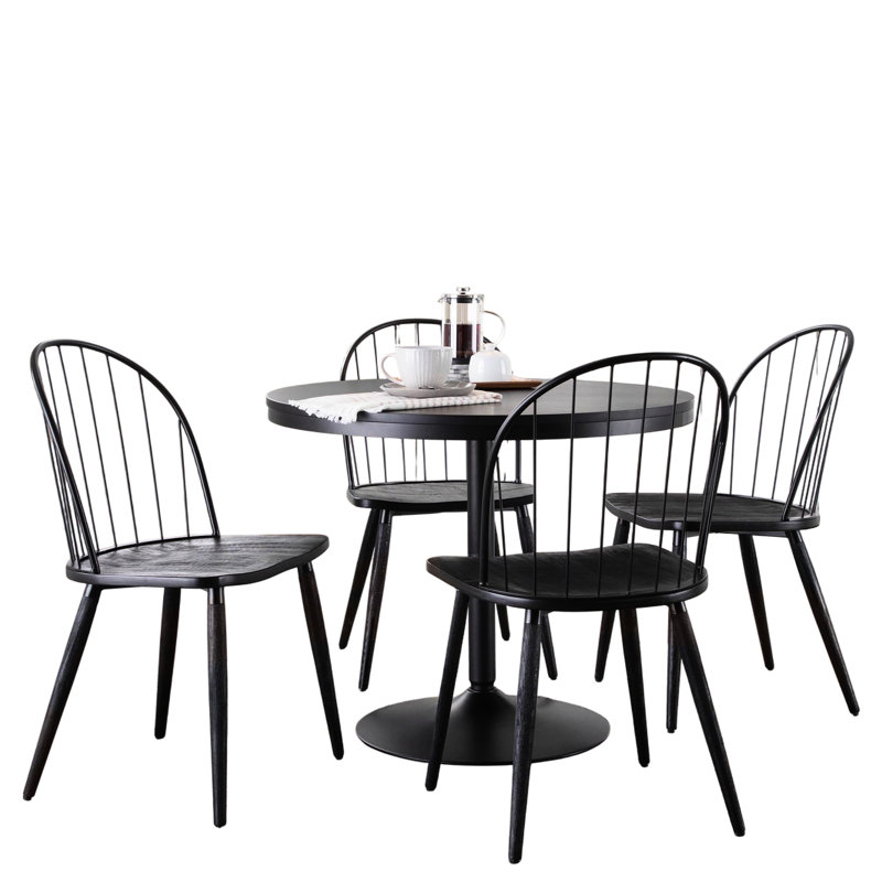5 pièces avec base en métal noir, plateau en bois et style industriel, hauteur fixe avec style,