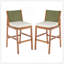 Tabourets de bar d'extérieur en bois d'acacia (ensemble de 2), chaises à hauteur de bar en teck avec coussin crème et dossier en osier vert, tabourets à hauteur de comptoir pour patio, bord de piscine, îlot de cuisine-1588293592-1588293594