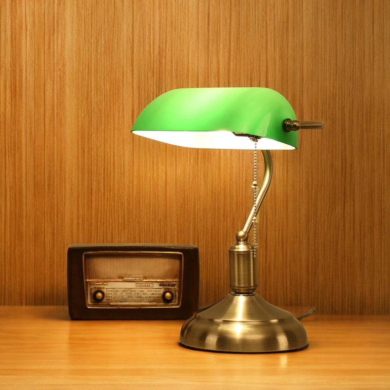 Lampe de bureau en laiton avec base en verre Retro, Vert