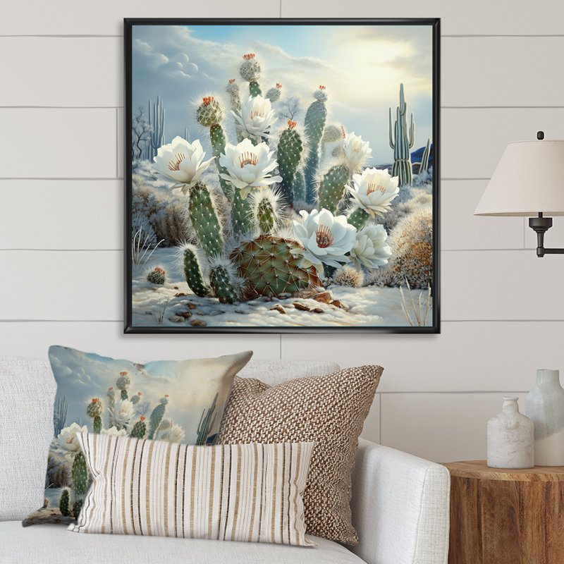 " Cactus Charm In Winter ", 24" H x 24" W x 1" D, Black Floater Framed