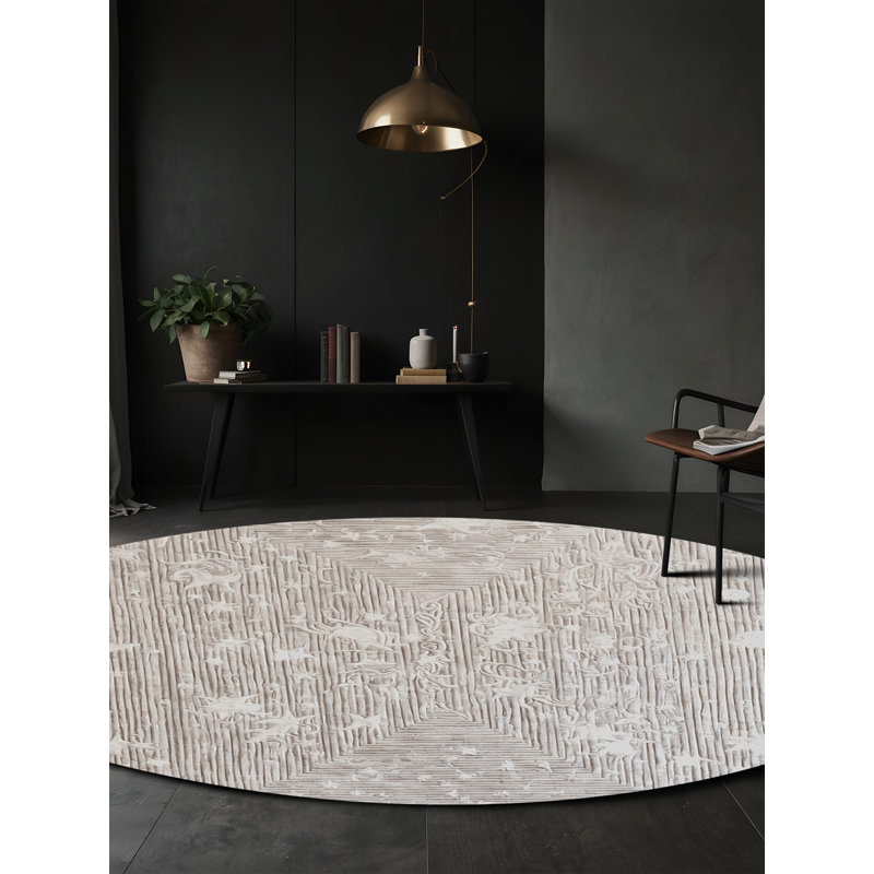 Machine Washable Gray Area Rug, Round 8'